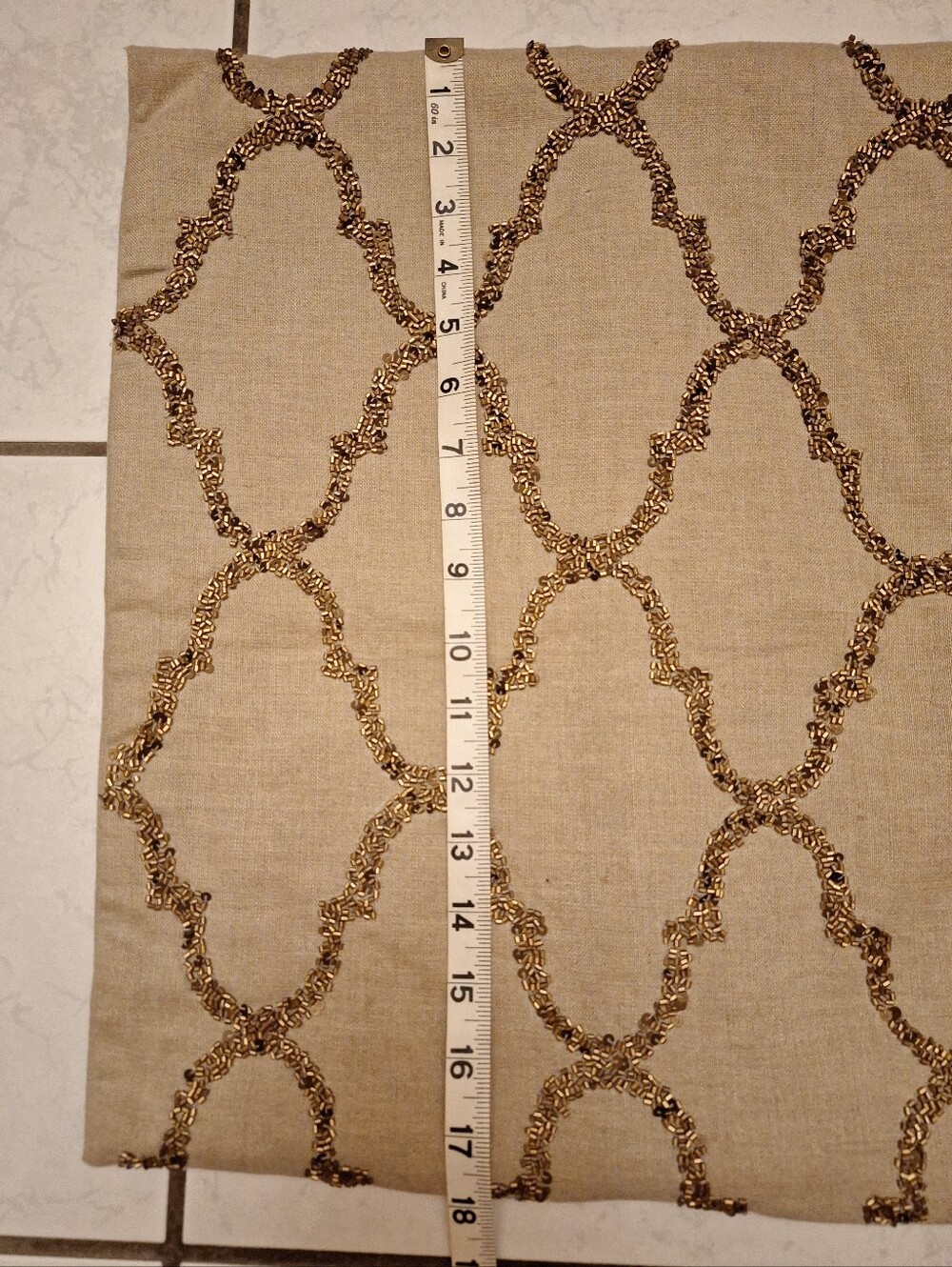 Pottery Barn Beaded Trellis Decorative Pillow Cover in Beige/Tan and Bronze - Picture 2 of 9